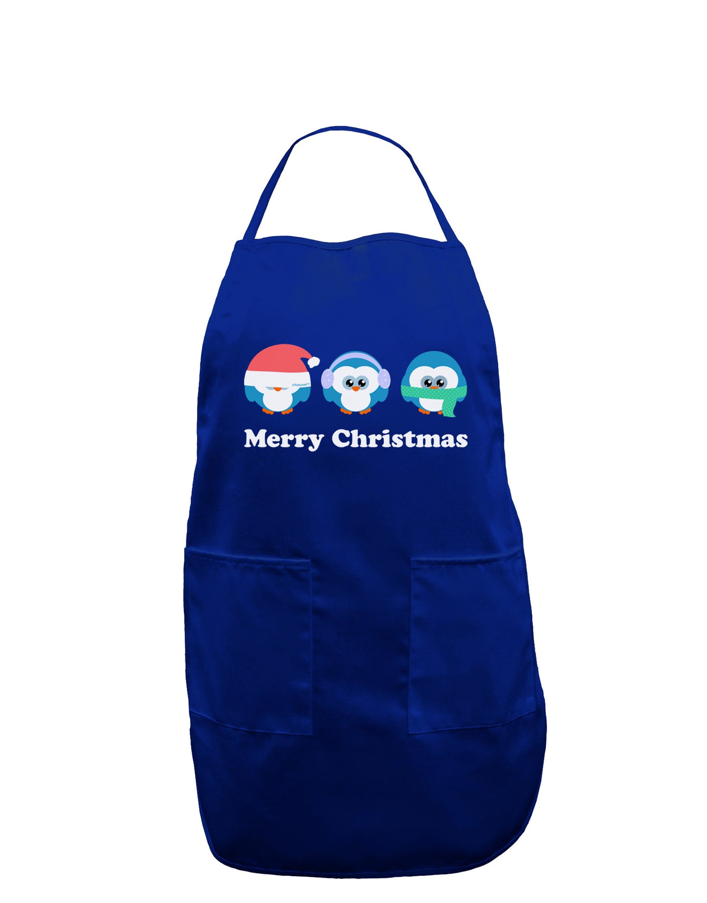 Merry Christmas Penguins See Hear Speak No Evil Dark Adult Apron-Bib Apron-TooLoud-Royal Blue-One-Size-Davson Sales