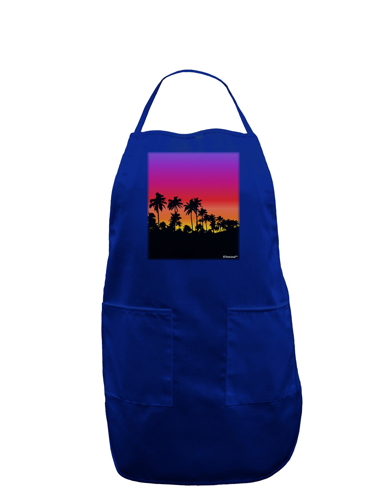 Palm Trees and Sunset Design Dark Adult Apron by TooLoud-Bib Apron-TooLoud-Royal Blue-One-Size-Davson Sales