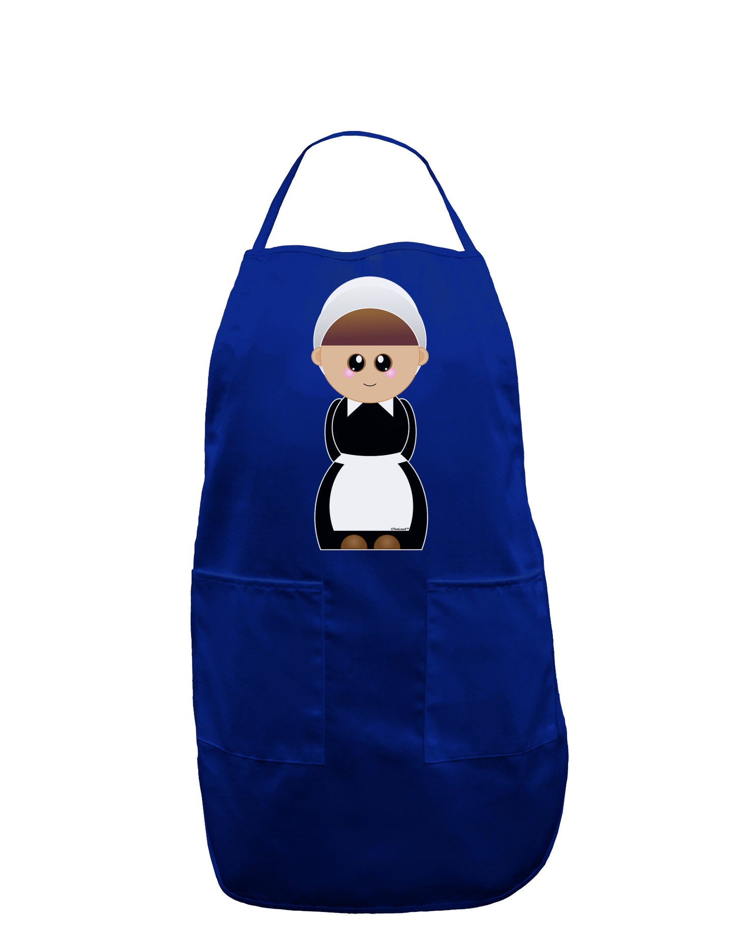 Cute Pilgrim Girl Thanksgiving Dark Adult Apron-Bib Apron-TooLoud-Royal Blue-One-Size-Davson Sales