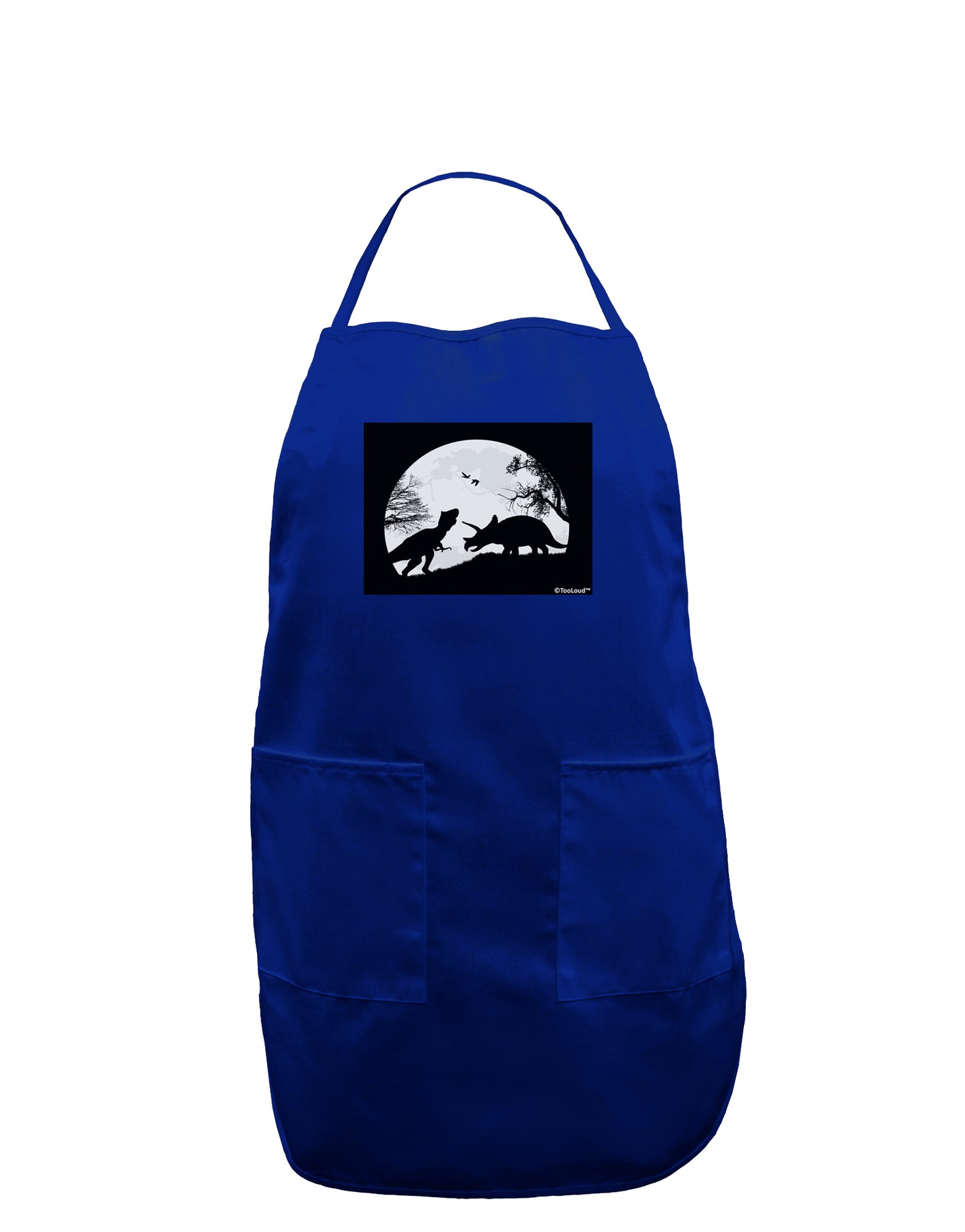T-Rex and Triceratops Silhouettes Design Dark Adult Apron by TooLoud-Bib Apron-TooLoud-Royal Blue-One-Size-Davson Sales