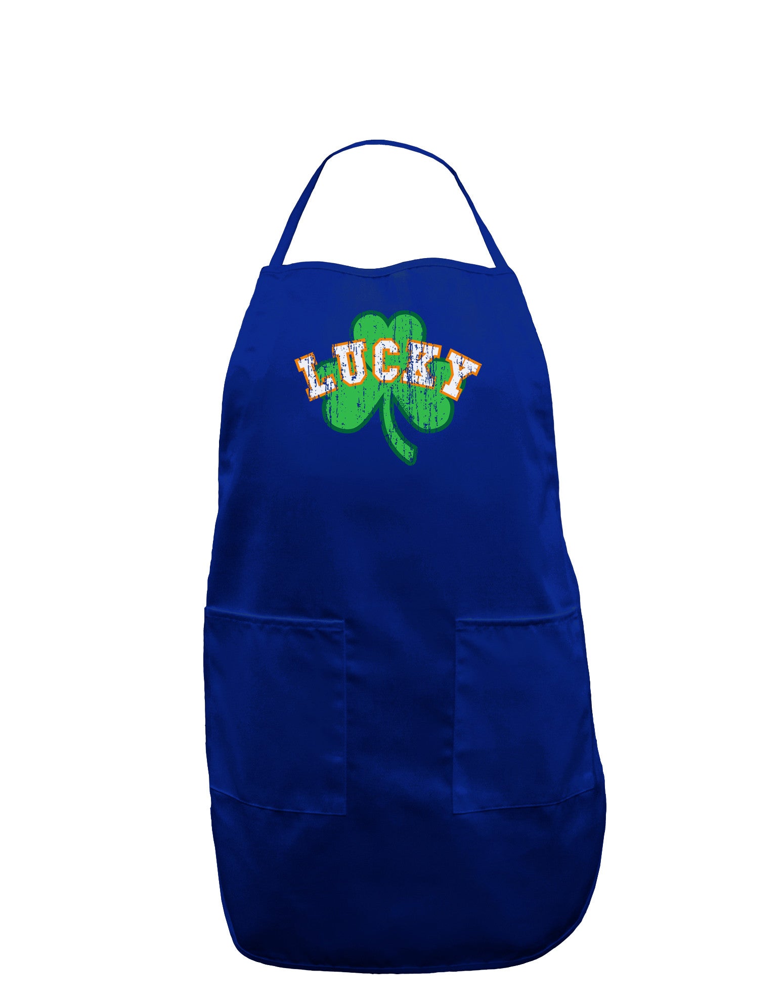 Lucky Shamrock Design Distressed Dark Adult Apron by TooLoud-Bib Apron-TooLoud-Royal Blue-One-Size-Davson Sales