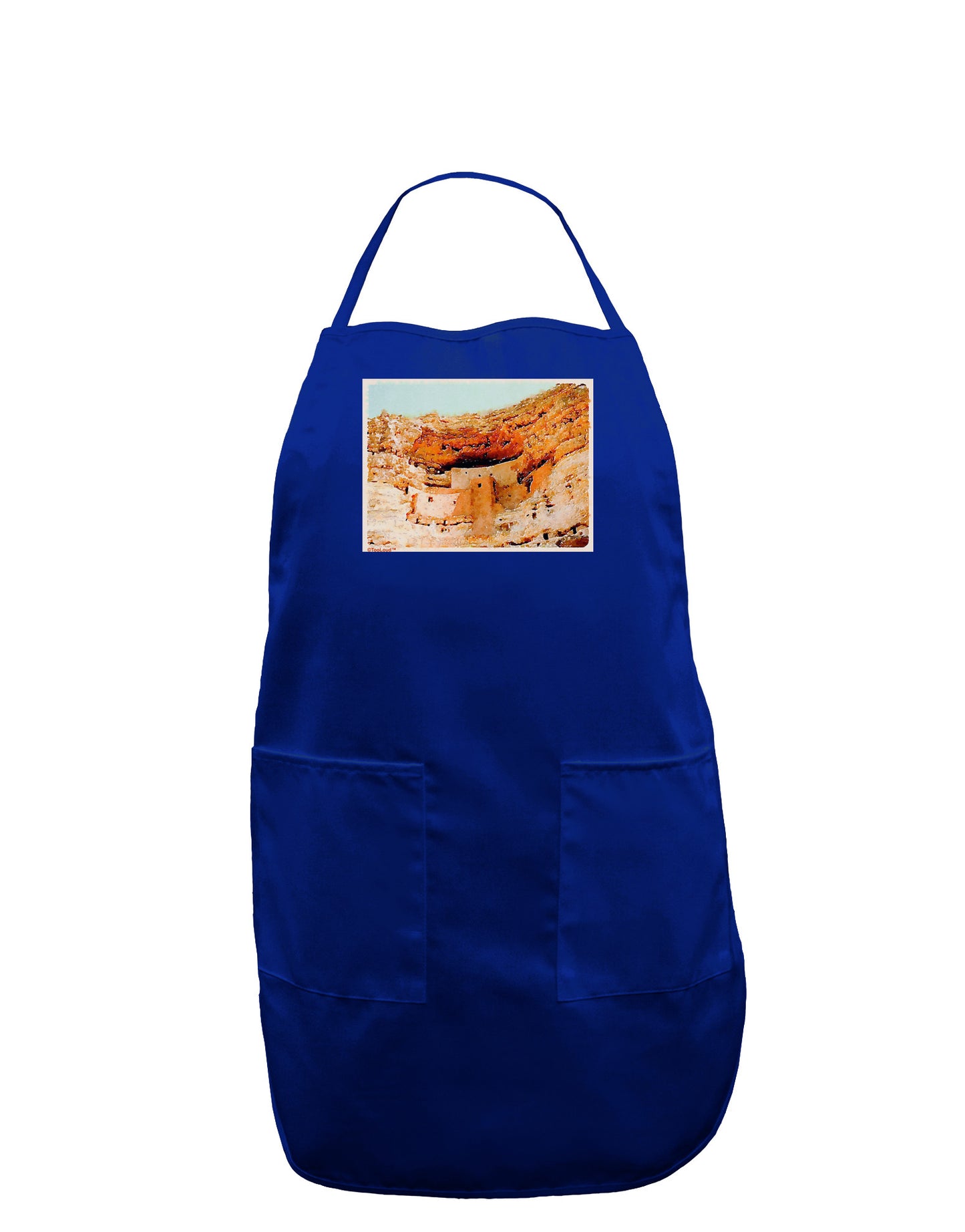 Montezuma Castle Watercolor Dark Adult Apron-Bib Apron-TooLoud-Royal Blue-One-Size-Davson Sales