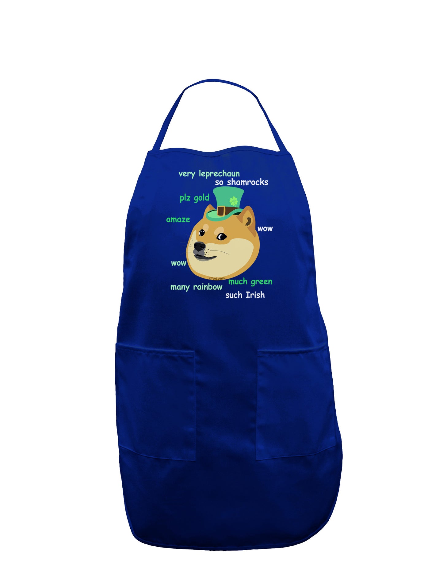 St Patricks Day Leprechaun Doge Dark Adult Apron-Bib Apron-TooLoud-Royal Blue-One-Size-Davson Sales