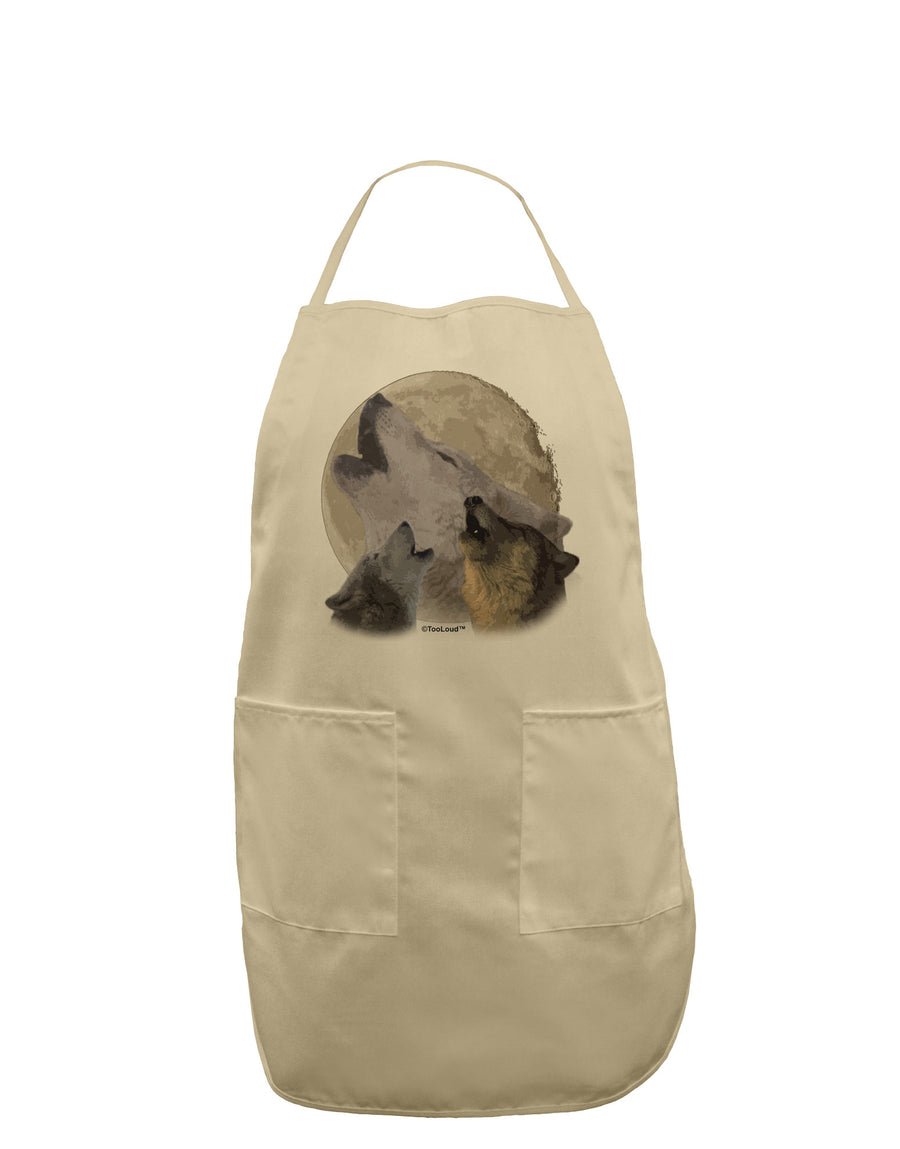 Three Wolves Howling at the Moon Adult Apron by TooLoud-Bib Apron-TooLoud-White-One-Size-Davson Sales