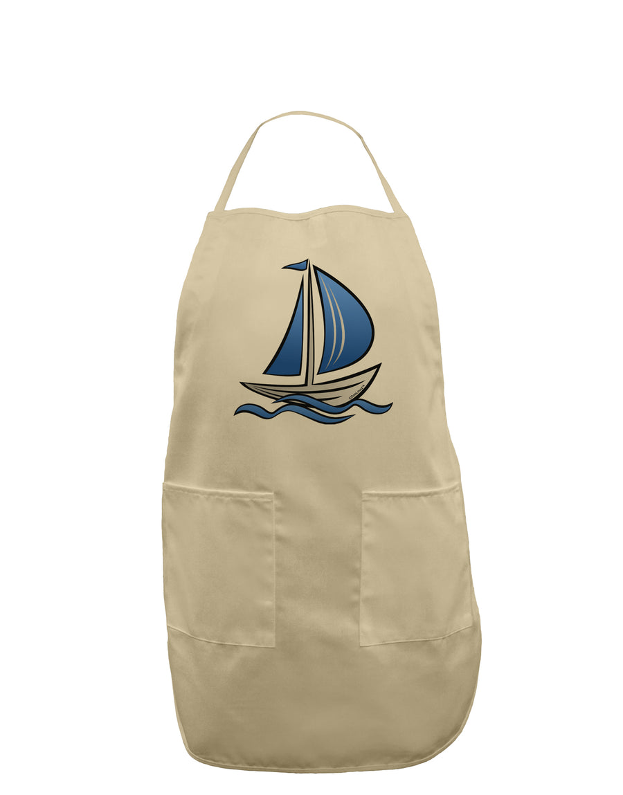 Blue Sailboat Adult Apron-Bib Apron-TooLoud-White-One-Size-Davson Sales