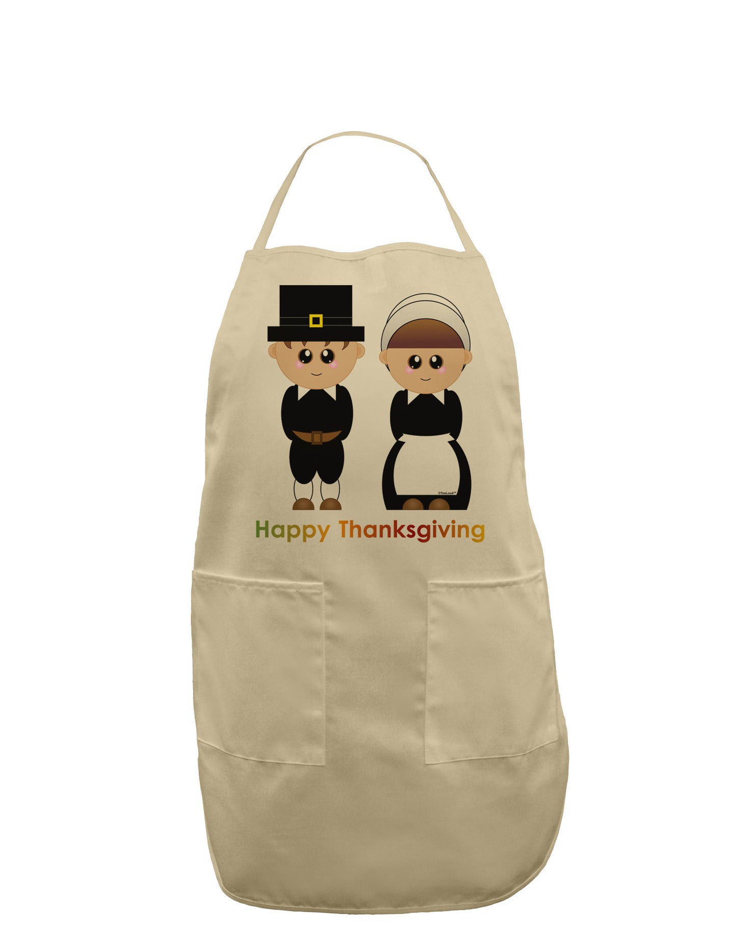 Cute Pilgrim Couple Happy Thanksgiving Adult Apron-Bib Apron-TooLoud-Stone-One-Size-Davson Sales