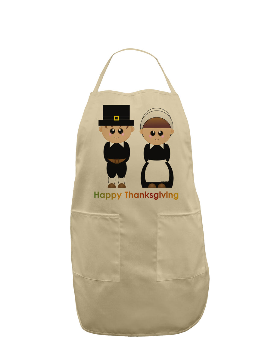 Cute Pilgrim Couple Happy Thanksgiving Adult Apron-Bib Apron-TooLoud-White-One-Size-Davson Sales