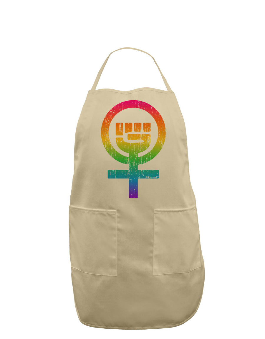 Rainbow Distressed Feminism Symbol Adult Apron-Bib Apron-TooLoud-White-One-Size-Davson Sales