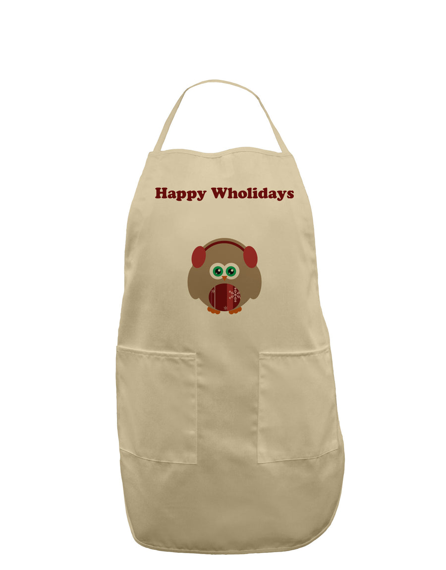 Happy Wholidays Winter Owl With Earmuffs Adult Apron-Bib Apron-TooLoud-White-One-Size-Davson Sales