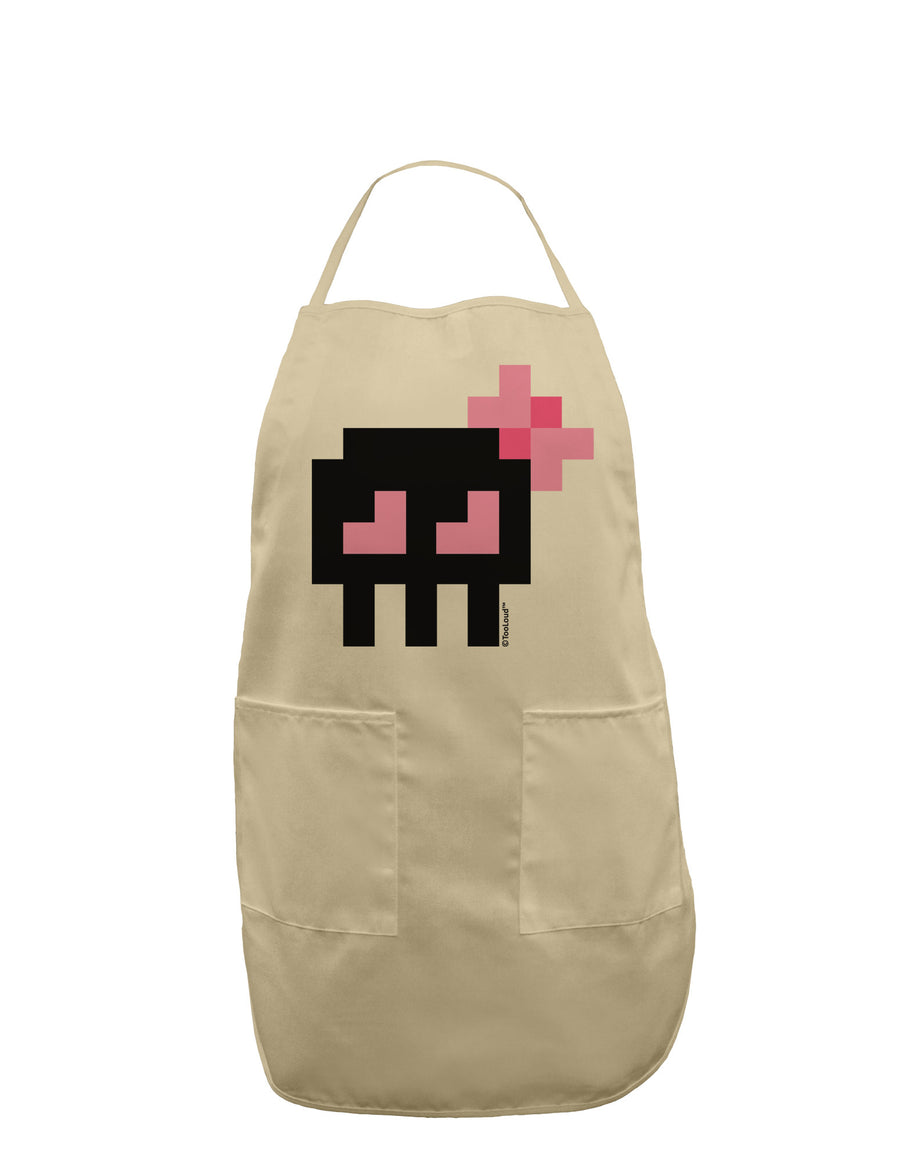 Retro 8-Bit Skull with Pink Bow Adult Apron-Bib Apron-TooLoud-White-One-Size-Davson Sales