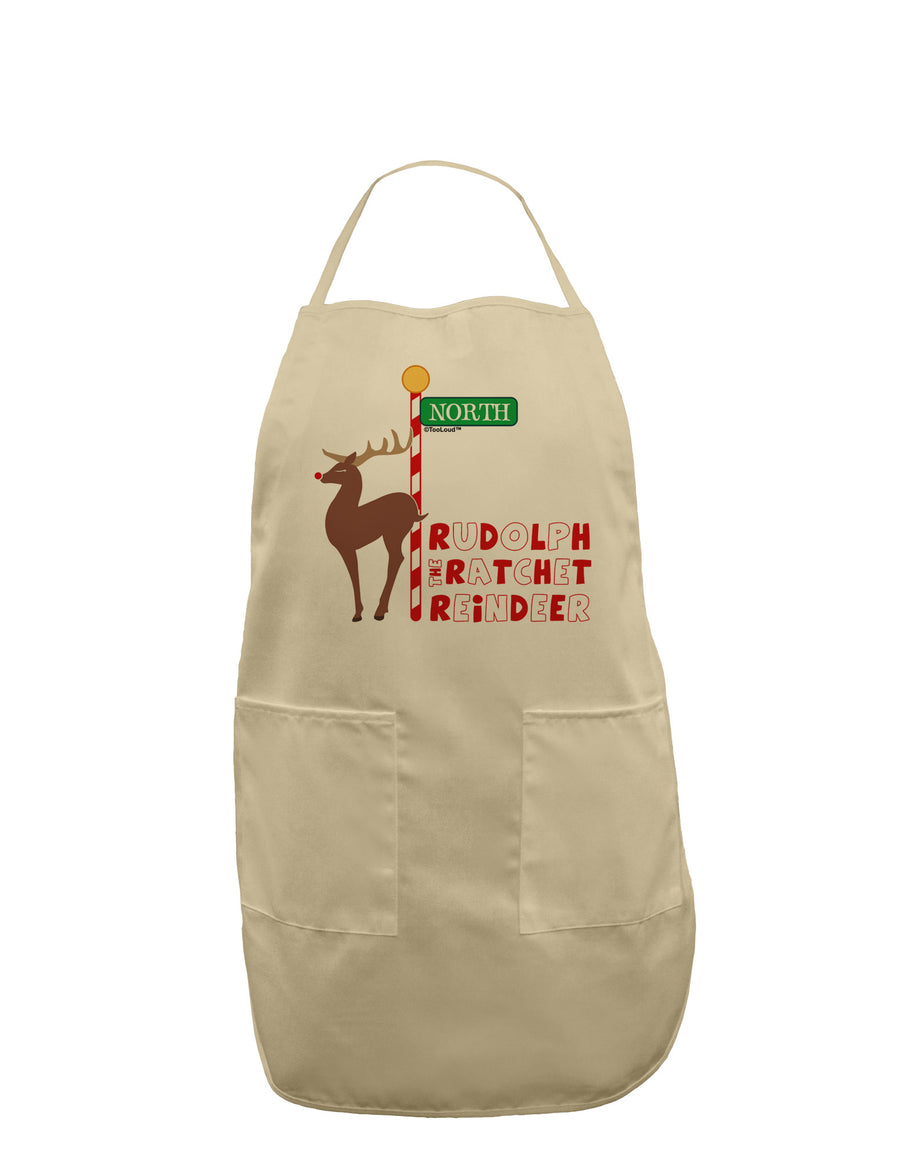 Rudolf Ratchet Reindeer Color Text Adult Apron-Bib Apron-TooLoud-White-One-Size-Davson Sales