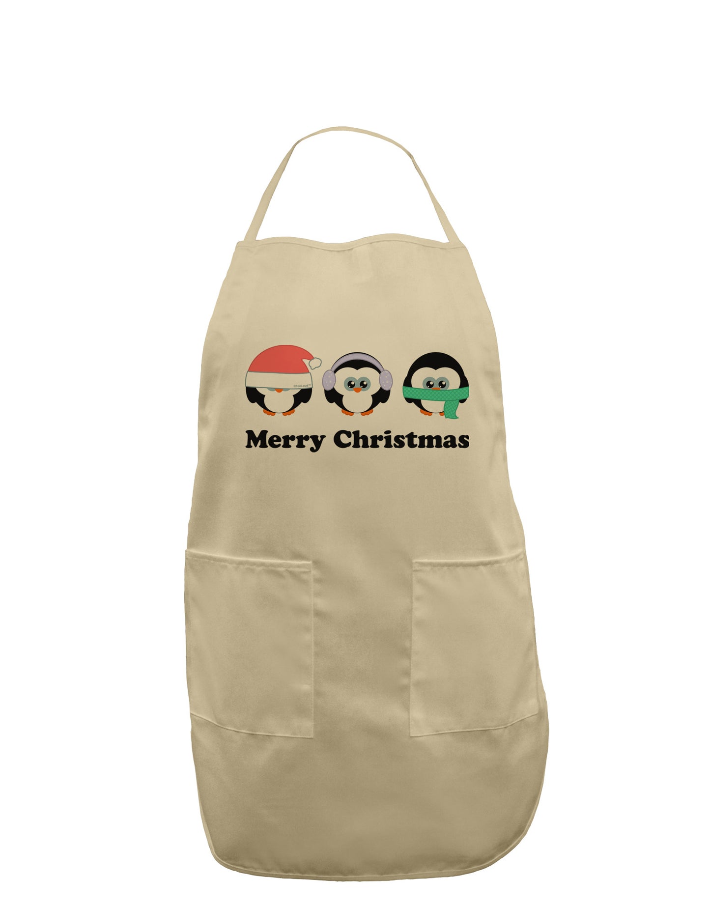 Merry Christmas Penguins See Hear Speak No Evil Adult Apron-Bib Apron-TooLoud-Stone-One-Size-Davson Sales