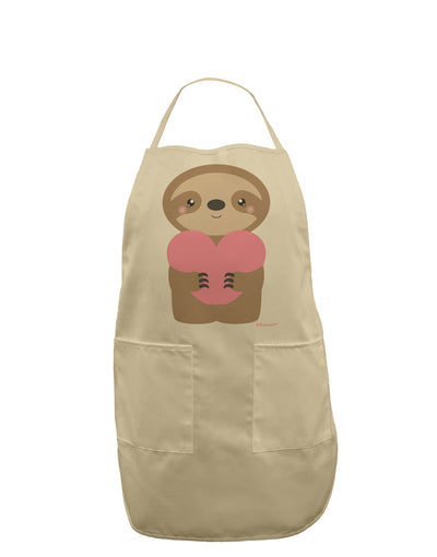 Cute Valentine Sloth Holding Heart Adult Apron by TooLoud-Bib Apron-TooLoud-Stone-One-Size-Davson Sales