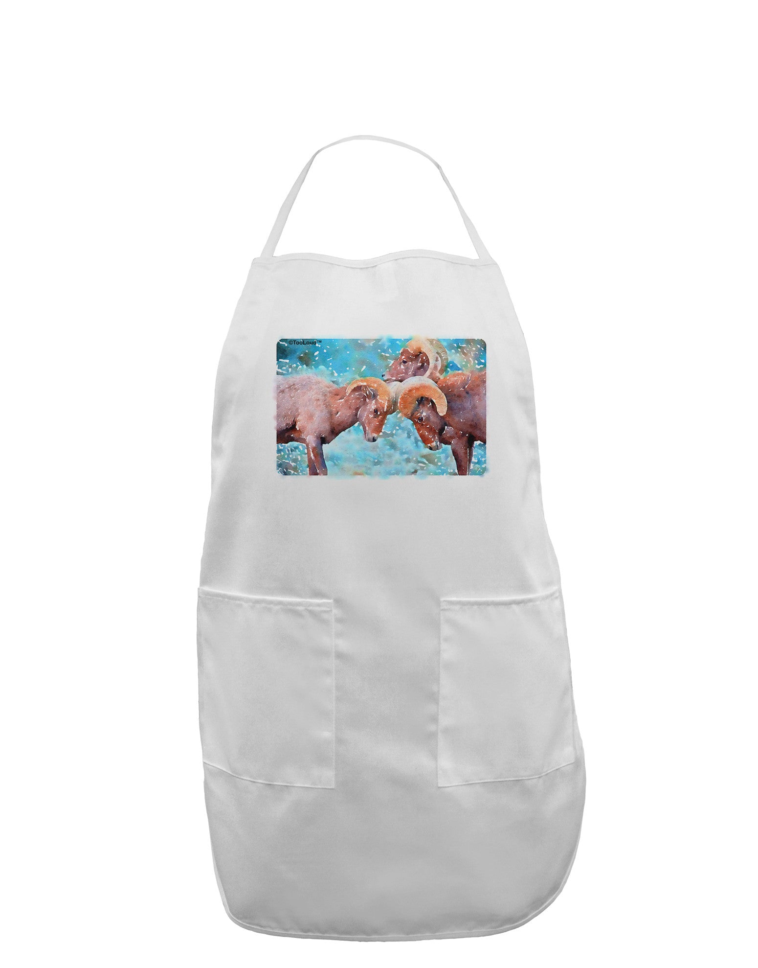 CO Bighorn Head Butt Watercolor Adult Apron-Bib Apron-TooLoud-White-One-Size-Davson Sales