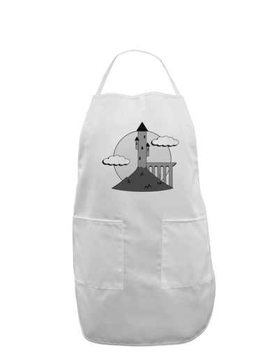 Moonlit Wizard Tower - Grayscale Adult Apron-Bib Apron-TooLoud-White-One-Size-Davson Sales