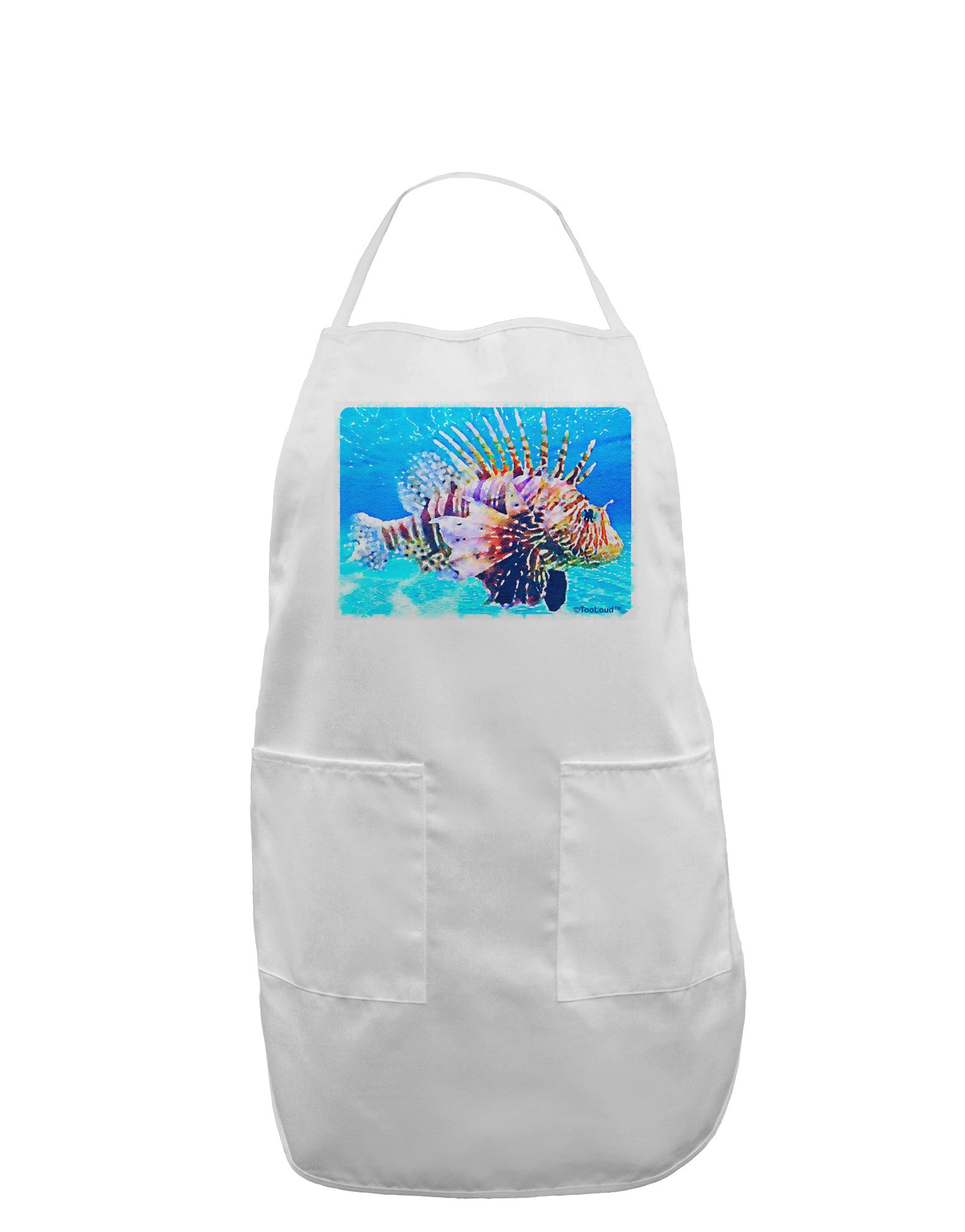 Lionfish in Watercolor Adult Apron by-Bib Apron-TooLoud-White-One-Size-Davson Sales