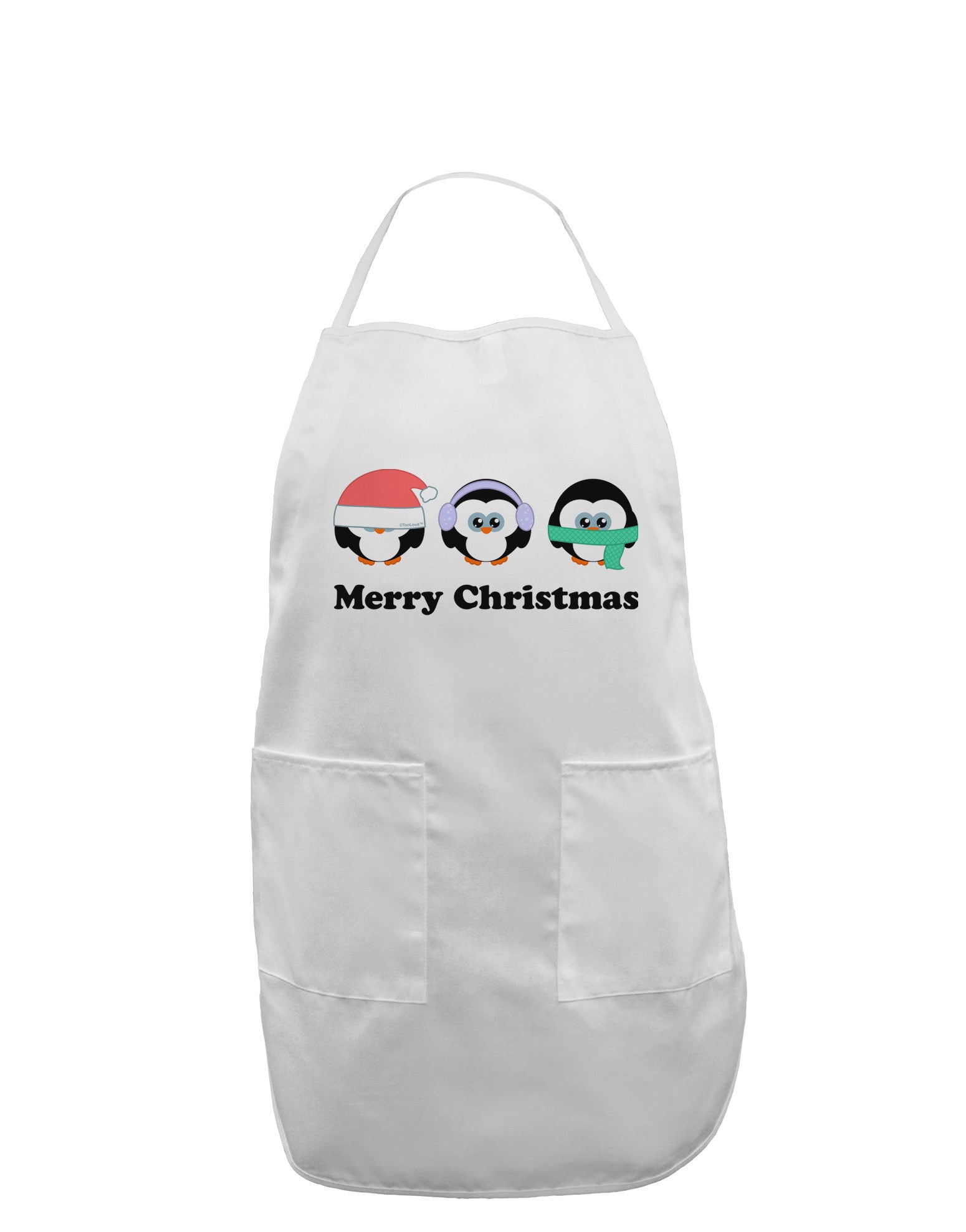 Merry Christmas Penguins See Hear Speak No Evil Adult Apron-Bib Apron-TooLoud-White-One-Size-Davson Sales