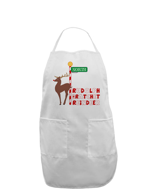 Rudolf Ratchet Reindeer Color Text Adult Apron-Bib Apron-TooLoud-White-One-Size-Davson Sales