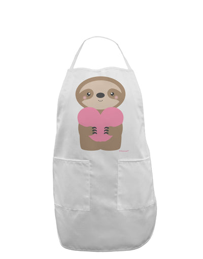 Cute Valentine Sloth Holding Heart Adult Apron by TooLoud-Bib Apron-TooLoud-White-One-Size-Davson Sales