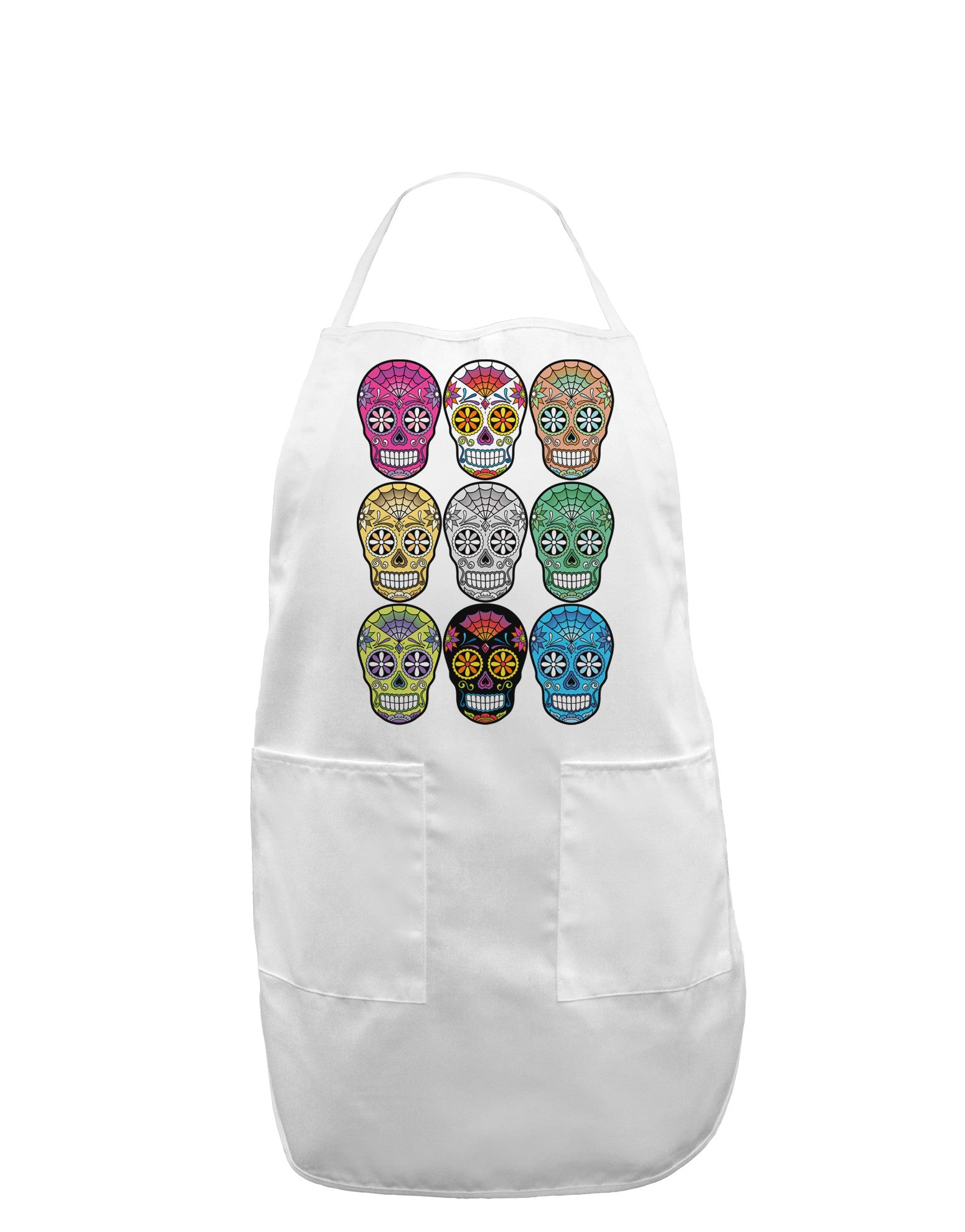 Dia de los Muertos Calaveras Sugar Skulls Adult Apron-Bib Apron-TooLoud-White-One-Size-Davson Sales