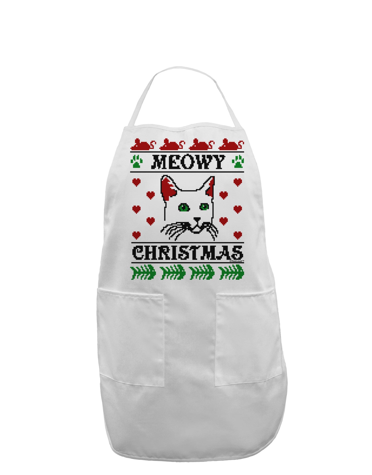 Meowy Christmas Cat Knit Look Adult Apron by-Bib Apron-TooLoud-White-One-Size-Davson Sales