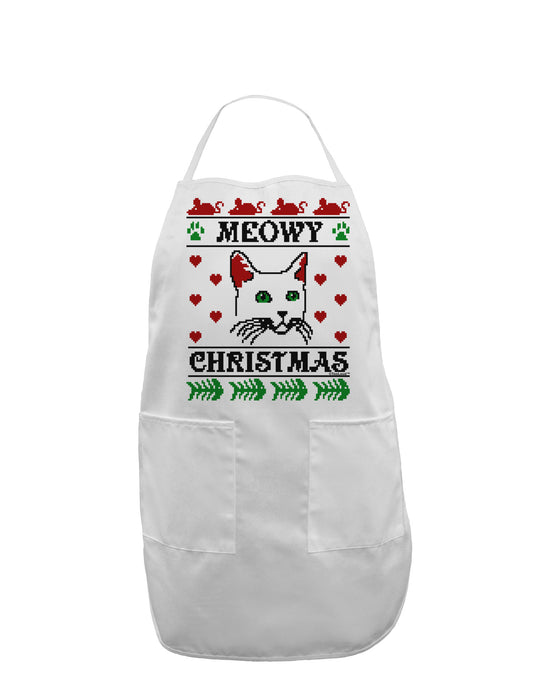 Meowy Christmas Cat Knit Look Adult Apron by-Bib Apron-TooLoud-White-One-Size-Davson Sales