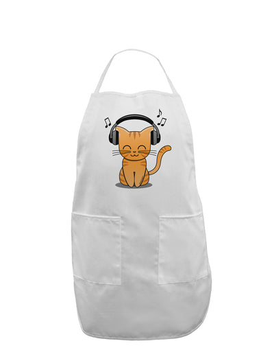 Cute Kitty With Headphones Adult Apron-Bib Apron-TooLoud-White-One-Size-Davson Sales