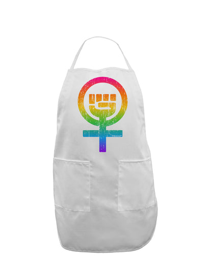 Rainbow Distressed Feminism Symbol Adult Apron-Bib Apron-TooLoud-White-One-Size-Davson Sales