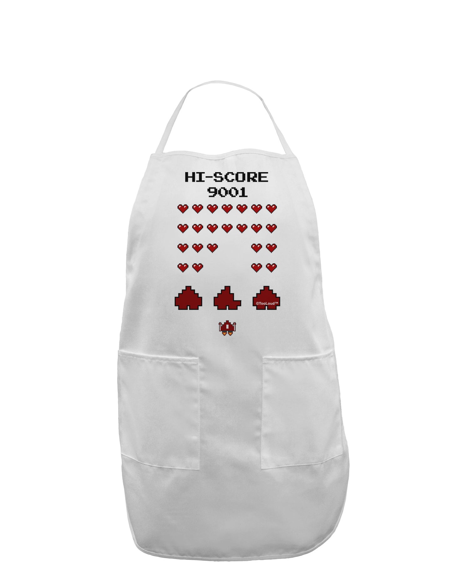 Pixel Heart Invaders Design Adult Apron-Bib Apron-TooLoud-White-One-Size-Davson Sales