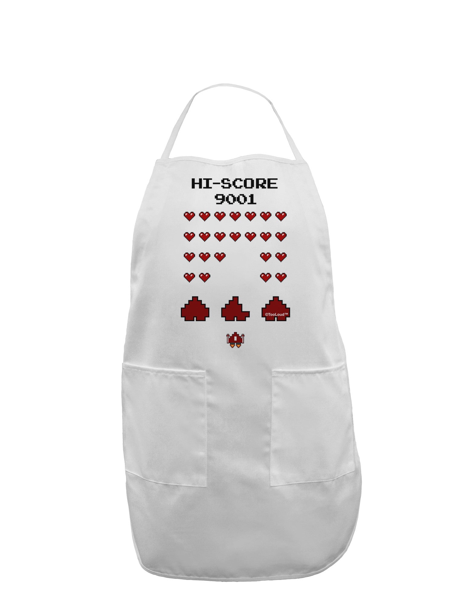 Pixel Heart Invaders Design Adult Apron-Bib Apron-TooLoud-White-One-Size-Davson Sales