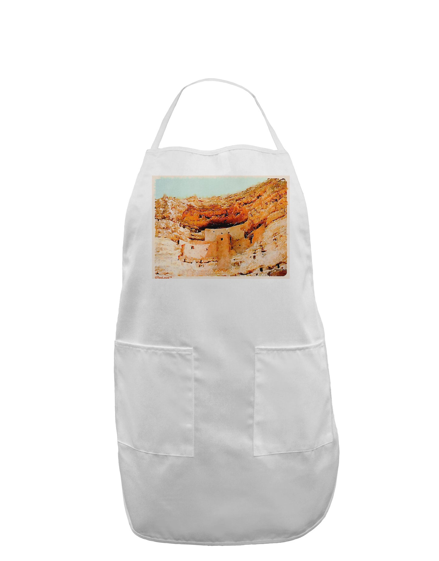 Montezuma Castle Watercolor Adult Apron-Bib Apron-TooLoud-White-One-Size-Davson Sales