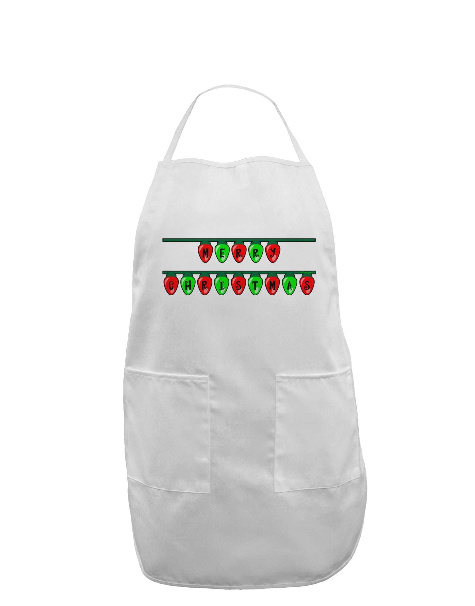 Merry Christmas Lights Red and Green Adult Apron-Bib Apron-TooLoud-White-One-Size-Davson Sales
