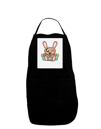 Cute Bunny with Eggs Panel Dark Adult Apron-Bib Apron-TooLoud-Black-One-Size-Davson Sales