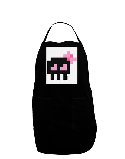 Retro 8-Bit Skull with Pink Bow Panel Dark Adult Apron-Bib Apron-TooLoud-Black-One-Size-Davson Sales