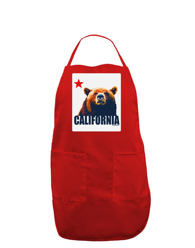 California Republic Design - Grizzly Bear and Star Panel Dark Adult Apron by TooLoud-Bib Apron-TooLoud-Red-One-Size-Davson Sales