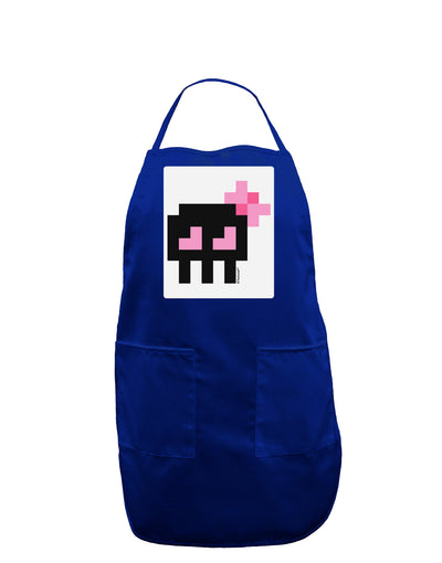 Retro 8-Bit Skull with Pink Bow Panel Dark Adult Apron-Bib Apron-TooLoud-Royal Blue-One-Size-Davson Sales