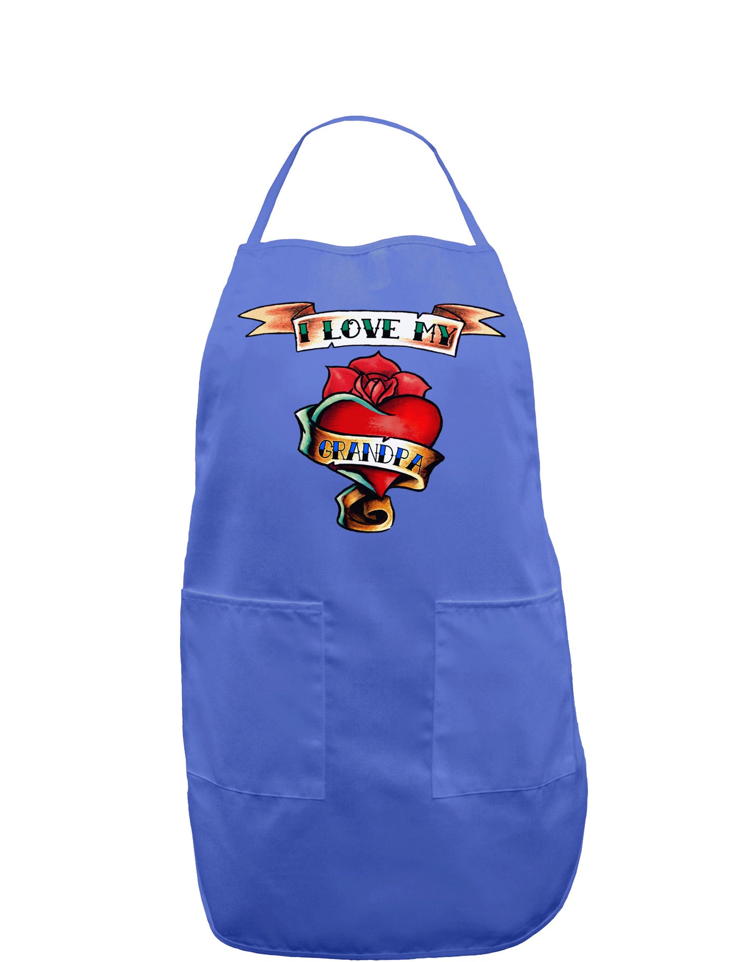 Tattoo Heart I Love My Grandpa Dark Adult Apron-Bib Apron-TooLoud-Faded Blue-One-Size-Davson Sales