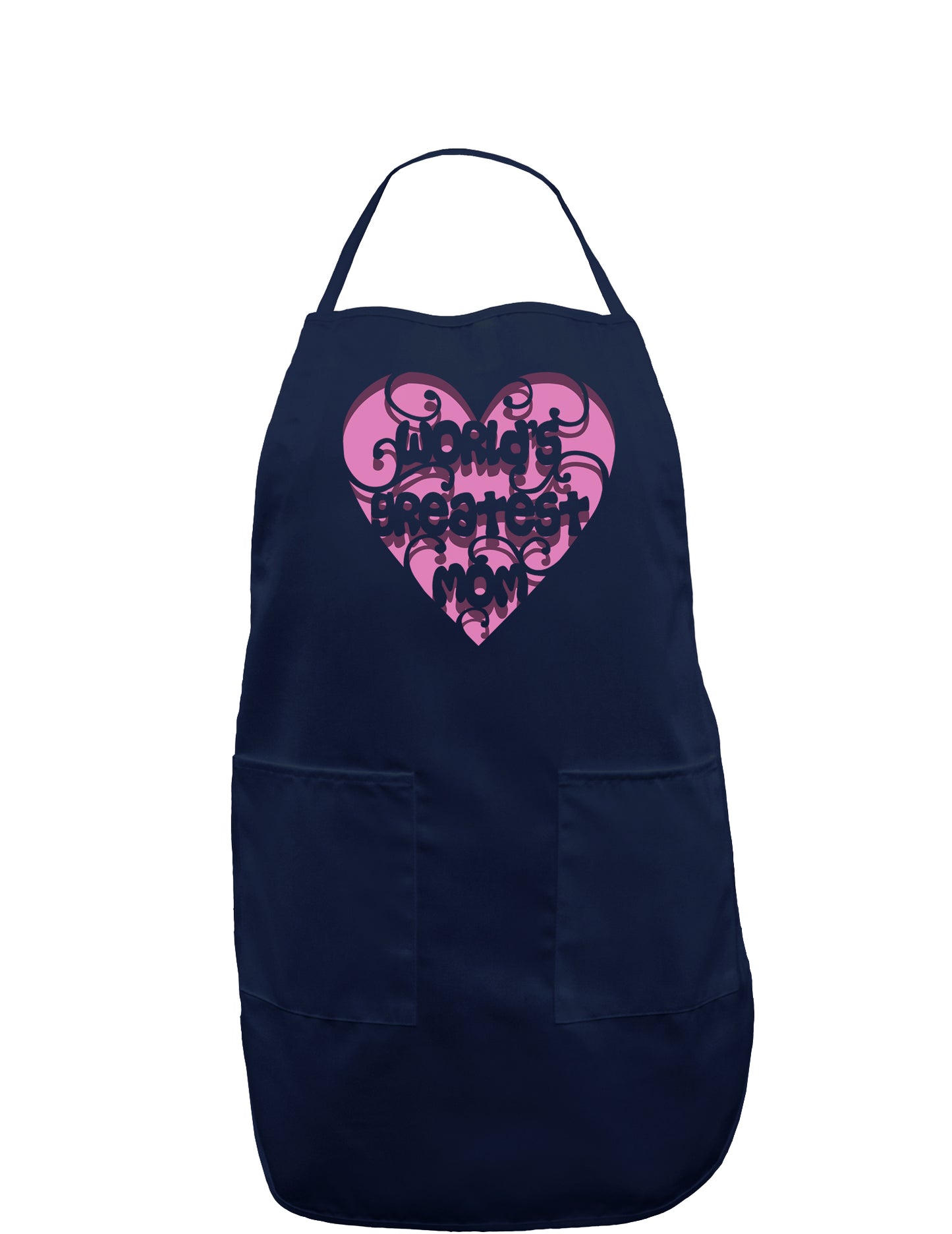 World's Greatest Mom Heart Dark Adult Apron-Bib Apron-TooLoud-Navy-One-Size-Davson Sales