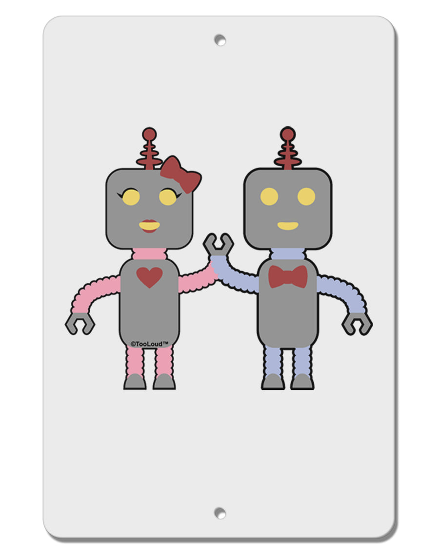 Cute Robot Love Aluminum 8 x 12&#x22; Sign by TooLoud-TooLoud-White-Davson Sales