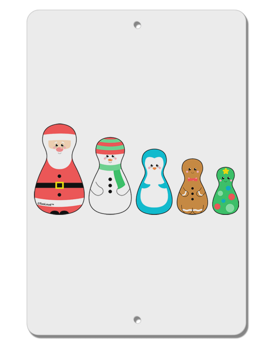 Cute Christmas Matryoshka Nesting Dolls Aluminum 8 x 12&#x22; Sign-TooLoud-White-Davson Sales