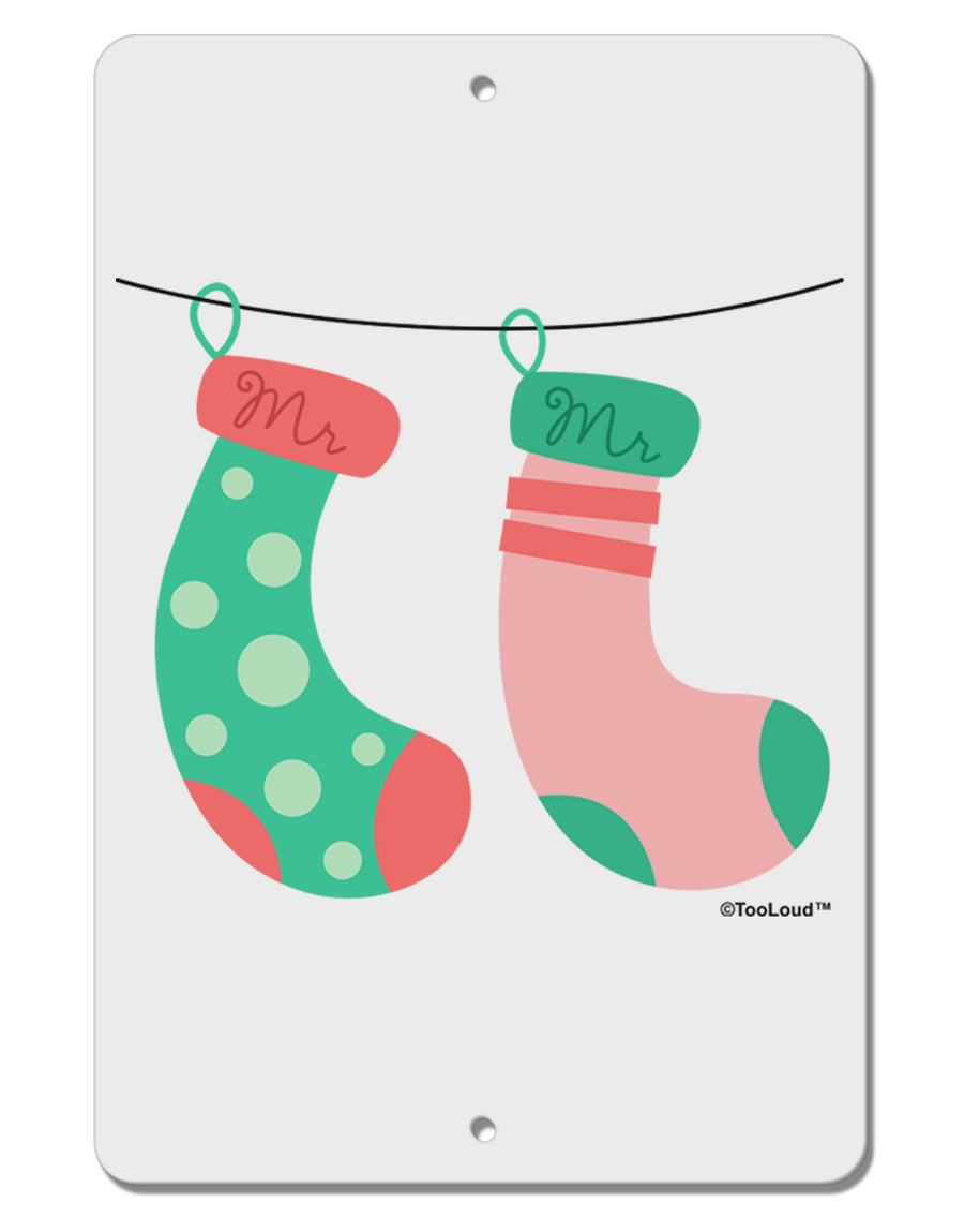 Cute Mr and Mr Christmas Couple Stockings Aluminum 8 x 12&#x22; Sign by TooLoud-TooLoud-White-Davson Sales