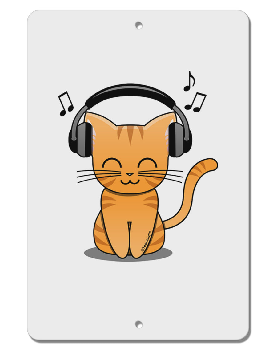 Cute Kitty With Headphones Aluminum 8 x 12&#x22; Sign-TooLoud-White-Davson Sales