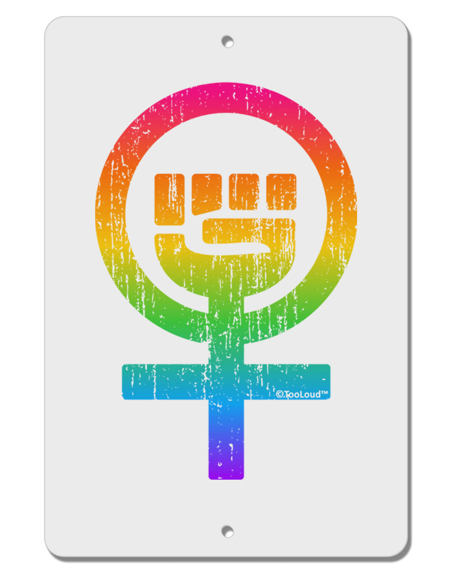 Rainbow Distressed Feminism Symbol Aluminum 8 x 12&#x22; Sign-TooLoud-White-Davson Sales