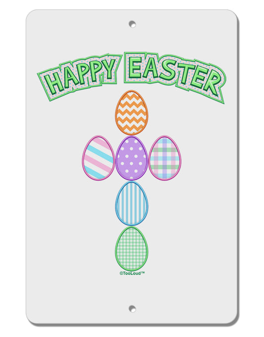 Happy Easter Egg Cross Faux Applique Aluminum 8 x 12&#x22; Sign-TooLoud-White-Davson Sales