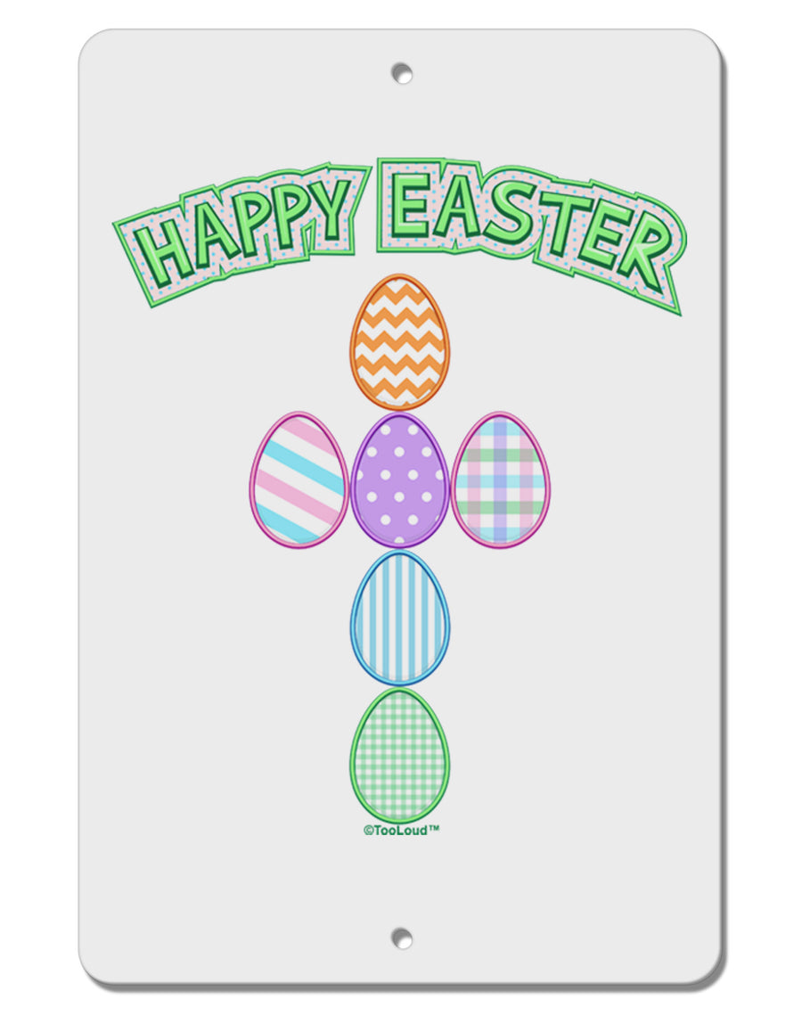 Happy Easter Egg Cross Faux Applique Aluminum 8 x 12&#x22; Sign-TooLoud-White-Davson Sales