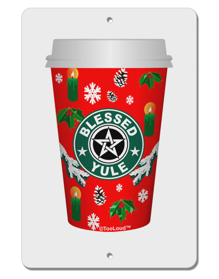 Blessed Yule Red Coffee Cup Aluminum 8 x 12&#x22; Sign by TooLoud-TooLoud-White-Davson Sales