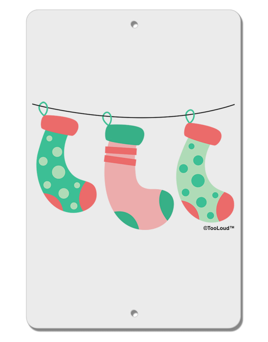 Cute Hanging Christmas Stockings Aluminum 8 x 12&#x22; Sign by TooLoud-TooLoud-White-Davson Sales