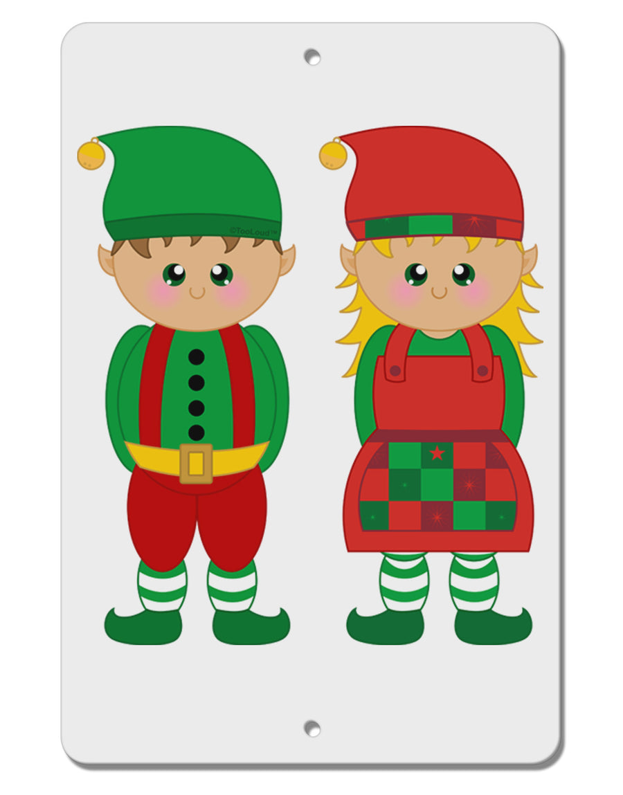 Cute Elf Couple Christmas Aluminum 8 x 12&#x22; Sign-TooLoud-White-Davson Sales