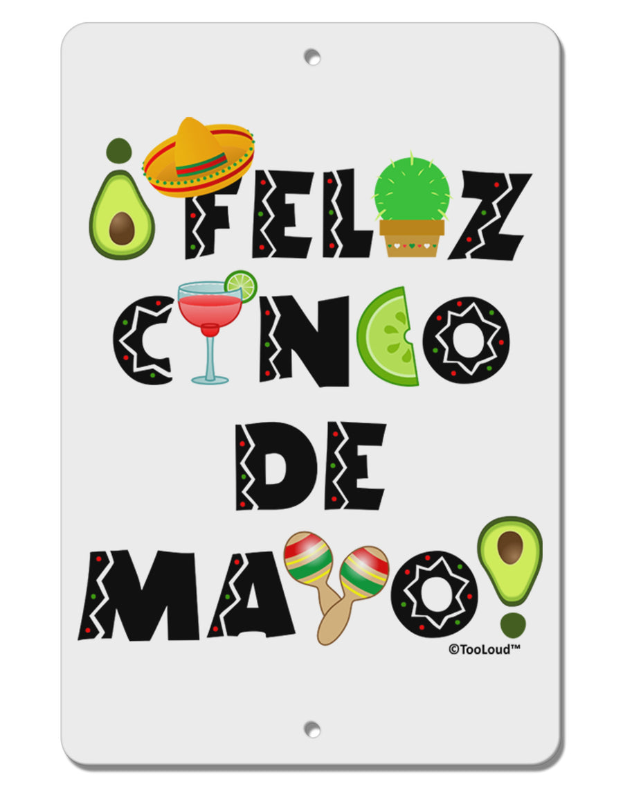 Feliz Cinco de Mayo - Fiesta Icons Aluminum 8 x 12&#x22; Sign by TooLoud-TooLoud-White-Davson Sales