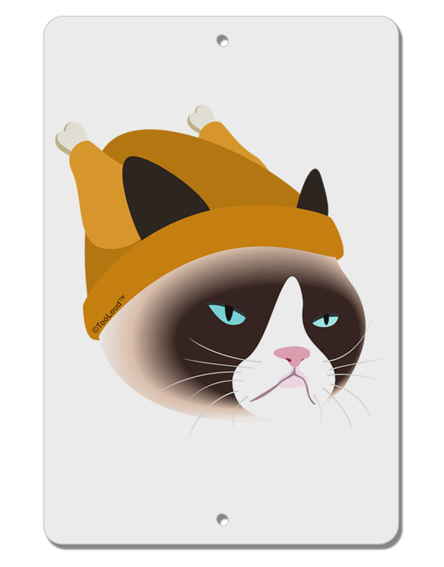 Disgruntled Cat Wearing Turkey Hat Aluminum 8 x 12&#x22; Sign by TooLoud-TooLoud-White-Davson Sales